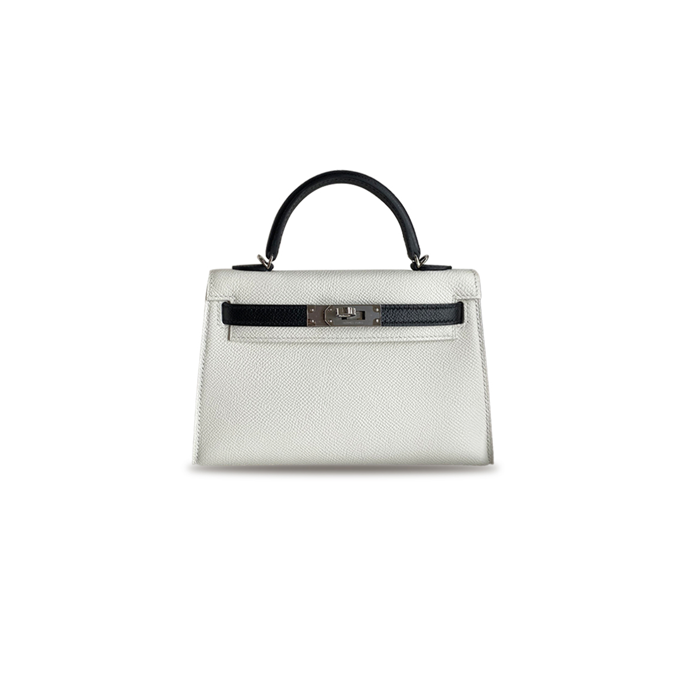 HERMÈS MASTER MINI KELLY II EPSOM PANDA COLOR PURE WHITE AND BLACK SILVER BUCKLE (19*12*5.5cm)
